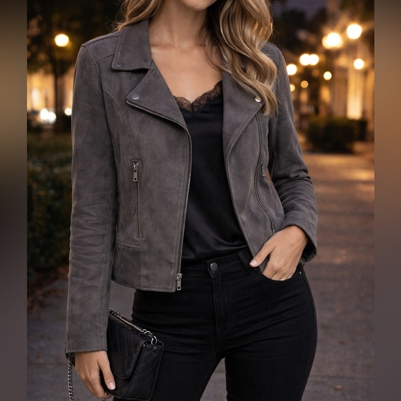 Marrakech Jackets & Blazers - NWT Marrakech “Monica” Moto Jacket Vegan Leather Faux Suede Full Zip | Gray | L